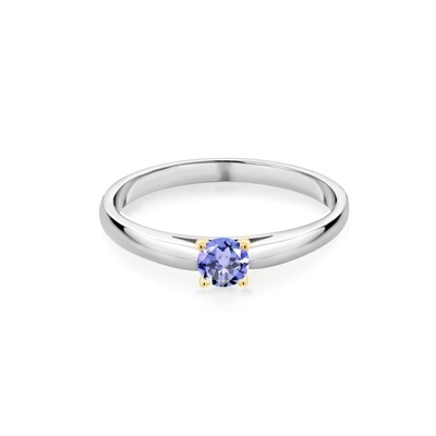 Кольцо короля 0,18 Ct голубые Tanzanite 925 камня самоцвета стерлинговое серебряное с Prongs желтого золота 10K звенит