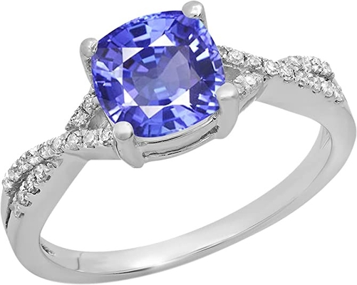 1,5 плакировка белого золота обручального кольца In18K Tanzanite карата естественная над серебром