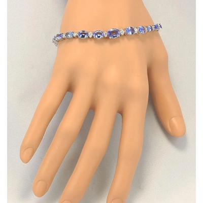 11,80 CTW естественное Tanzanite и браслет CZ в твердом белом золоте 14k