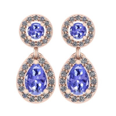 7,82 CTW естественное Tanzanite и серьги 14K CZ золото твердого тела желтое