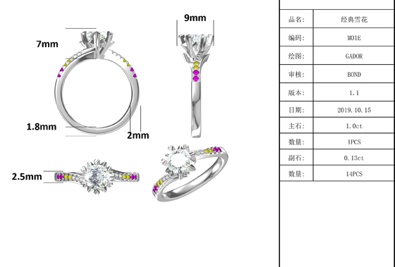 1.30CT белые женщины захвата ювелирных изделий диамантов Platineve Moissanite и сапфира звенят