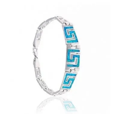 Греческие Bangle драгоценной камня опала огня ювелирных изделий стиля 925 стерлинговый серебряный браслет греческого ключевого голубого голубой опаловый