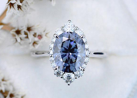3 размер цвета 8×10MM кольца Moissanite карата овальных выросли лабораторией, который темных серых