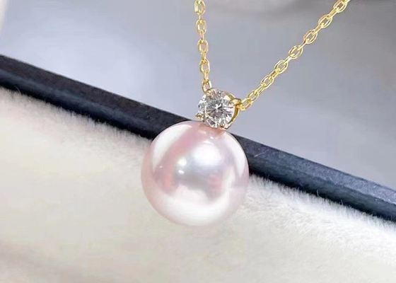 одиночное пресноводное ожерелье жемчуга 2ct, ожерелье акцента диаманта 0.03ct