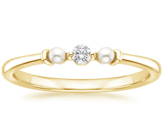 ODM размера обручального кольца 2mm жемчуга желтого золота 14K и диаманта