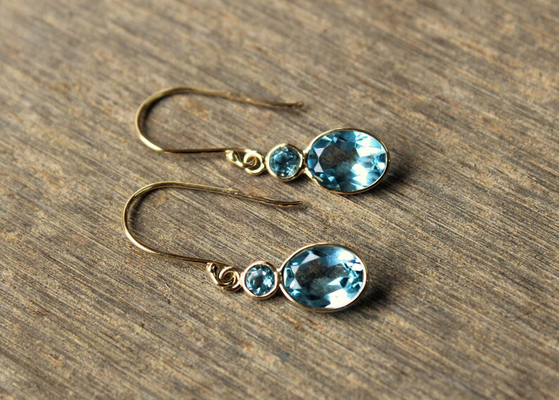 Handmade ювелирные изделия желтого золота 14k, естественная драгоценная камень топаза серег желтого золота 14k