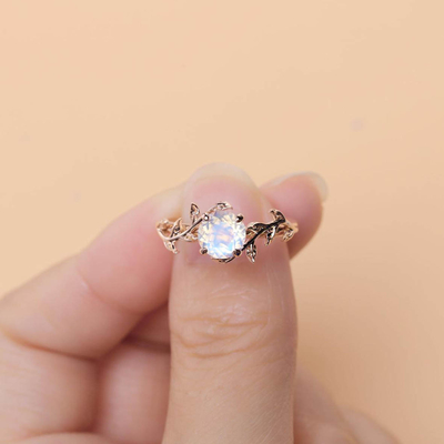 14K подняло обручальные кольца Moonstone золота листает отрезок круга цветка