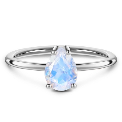 Кольцо Moonstone лакомства отрезка груши, 14K подняло кольцо Moonstone золота простое