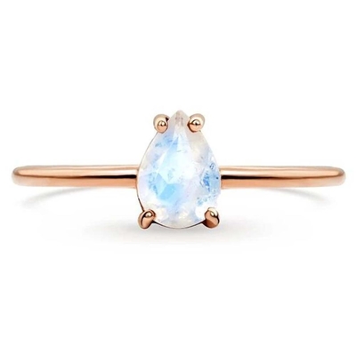 Кольцо Moonstone лакомства отрезка груши, 14K подняло кольцо Moonstone золота простое