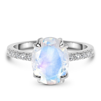 овал белого золота 14K отрезал кольцо годовщины женщин захвата Moonstone с кольцами CZ