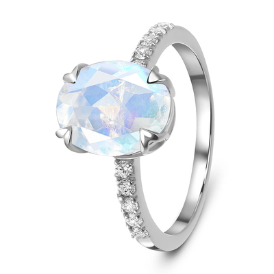 овал белого золота 14K отрезал кольцо годовщины женщин захвата Moonstone с кольцами CZ