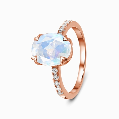 овал белого золота 14K отрезал кольцо годовщины женщин захвата Moonstone с кольцами CZ