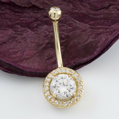 Твердое кольцо кнопки живота золота 14k с реальными ювелирными изделиями тела диаманта 16g
