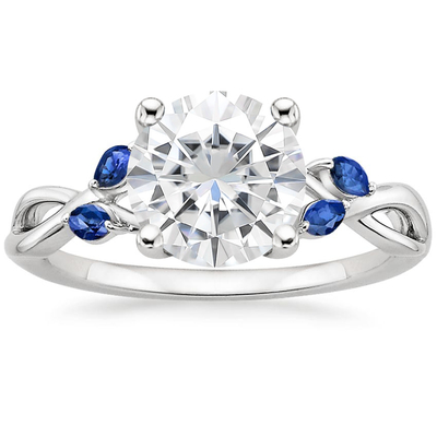 Marquise отрезал голубое золото обручального кольца 18K Moissanite белое с диамантом выросли лабораторией, который