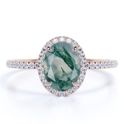 Ovate естественные Milky белые ветвеобразные агат и Moissanite мха зеленый вымощают обручальное кольцо венчика