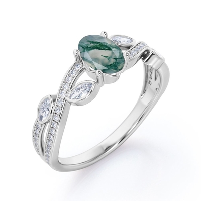 Кольцо агата мха шестиугольника снежинки с Moissanites для женщин