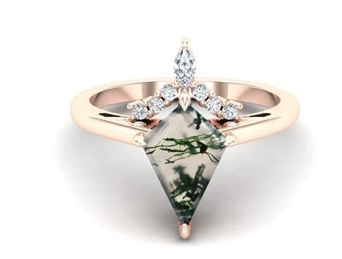 Кольцо агата мха шестиугольника снежинки с Moissanites для женщин