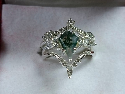 Естественное кольцо группы свадьбы CZ цветения Marquise формы цветка агата мха