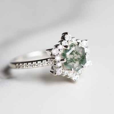 Кольцо агата мха шестиугольника снежинки с Moissanites для женщин
