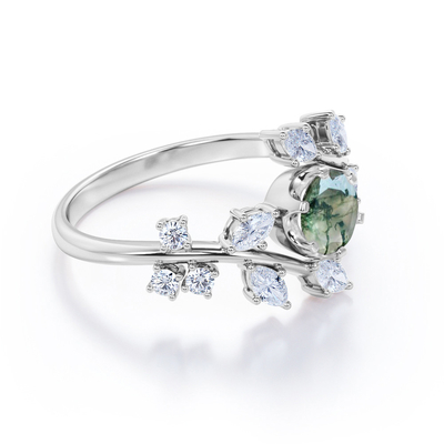 Кольцо агата мха шестиугольника снежинки с Moissanites для женщин