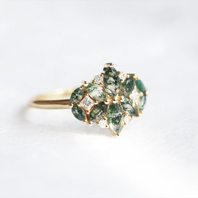 Естественное кольцо группы свадьбы CZ цветения Marquise формы цветка агата мха