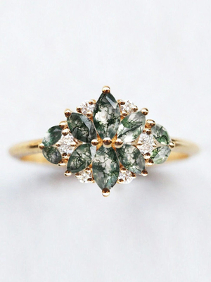 Естественное кольцо группы свадьбы CZ цветения Marquise формы цветка агата мха