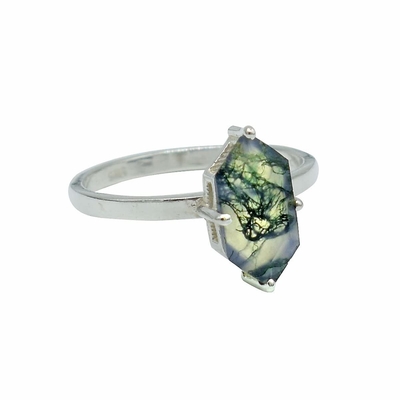 Подарки рождества красоты самоцвета для ее квадрата 0.63CT формы естественного мха агата обручального кольца там каменного в 925 стерлинговом