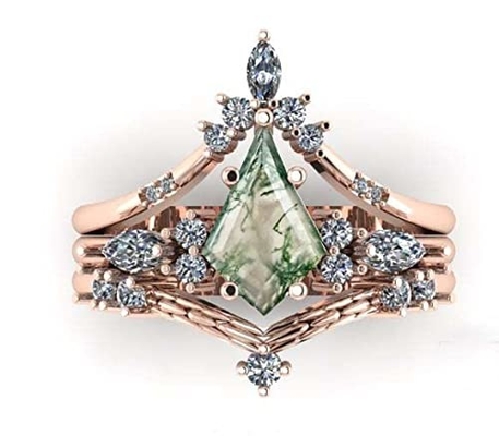 Подарки рождества красоты самоцвета для ее квадрата 0.63CT формы естественного мха агата обручального кольца там каменного в 925 стерлинговом