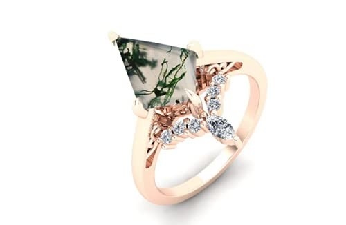 Шестиугольник отрезал кольцо Moissanite естественного года сбора винограда агата мха уникальное Bridal для стиля Арт Деко