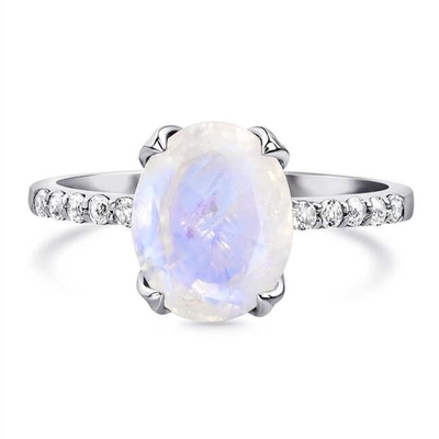 Элегантный покрытый овальный Moonstone установки когтя отрезка с кольцом годовщины женщин захвата колец CZ