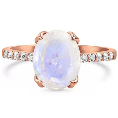 Элегантный покрытый овальный Moonstone установки когтя отрезка с кольцом годовщины женщин захвата колец CZ