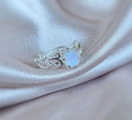 Новые обручальных колец Moonstone стиля 925 стерлинговый серебряный набор обручального кольца Moonstone голубых круглый