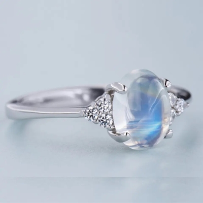 Стерлинговое серебряное кольцо Moonstone Moonstone ювелирных изделий радуги 925 голубое естественное
