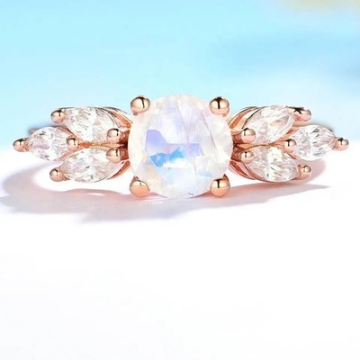 Дизайн ювелирных изделий Moonstone кольца Moonstone женщин 925 стерлинговый серебряный естественный голубой