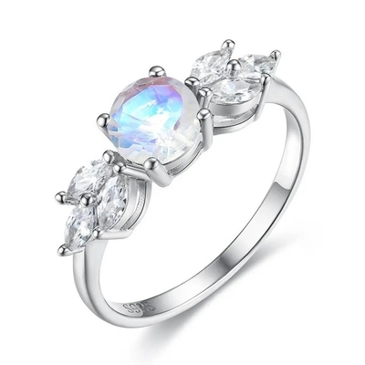Стерлинговое серебряное розовое золото 925 1 кольцо Moonstone радуги кольца венчика цветка карата