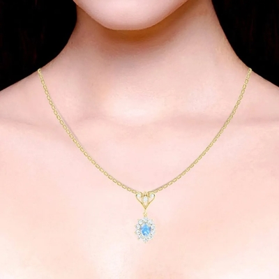S925 золото стерлингового серебра 14K покрыло ожерелья Spheree Moonstone ювелирных изделий округлой формы ювелирные изделия голубого высококачественные