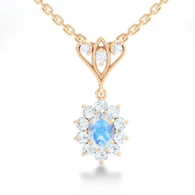 S925 золото стерлингового серебра 14K покрыло ожерелья Spheree Moonstone ювелирных изделий округлой формы ювелирные изделия голубого высококачественные