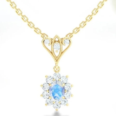 S925 золото стерлингового серебра 14K покрыло ожерелья Spheree Moonstone ювелирных изделий округлой формы ювелирные изделия голубого высококачественные