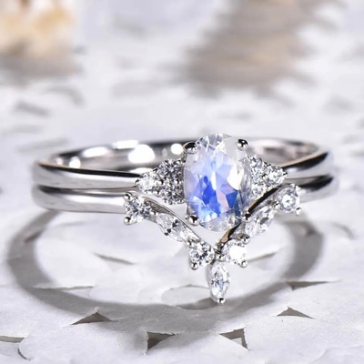 Стерлинговый серебряный набор обручального кольца Moonstone естественной каменной радуги ювелирных изделий 925 голубой