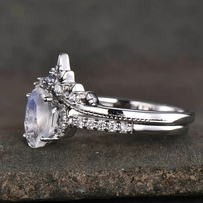 Стерлинговый серебряный набор обручального кольца Moonstone естественной каменной радуги ювелирных изделий 925 голубой