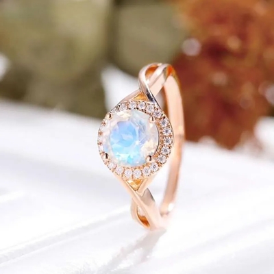 Обручальное кольцо Moonstone ювелирных изделий свадьбы розового шестиугольника золота форменное