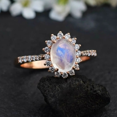 Обручальное кольцо Moonstone ювелирных изделий свадьбы розового шестиугольника золота форменное