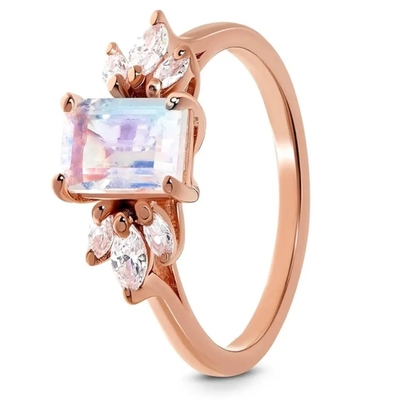 Серебр колец 925 CZ захвата Moonstone радуги стерлинговый