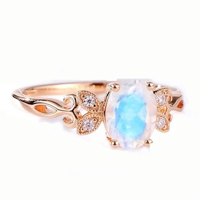 Золото кольца 925 Moonstone ювелирных изделий моды неподдельные голубые стерлинговое серебряное покрытое розовое