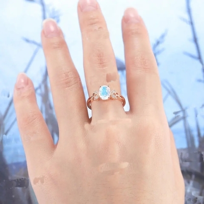 Золото кольца 925 Moonstone ювелирных изделий моды неподдельные голубые стерлинговое серебряное покрытое розовое