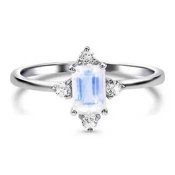 Серебр колец 925 CZ захвата Moonstone радуги стерлинговый
