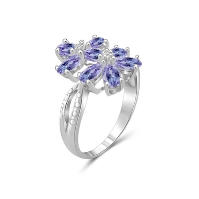 Обручальное кольцо 1 CZ карата Tanzanite и акцента белое стерлинговое серебряное