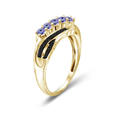 Обручальное кольцо 1 CZ карата Tanzanite и акцента белое стерлинговое серебряное