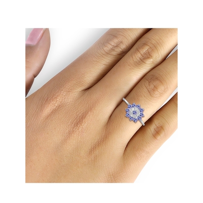 Ювелирные изделия кольца кольца Tanzanite клуба ювелиров дизайна цветка ветви стерлинговые серебряные с белым акцентом CZ