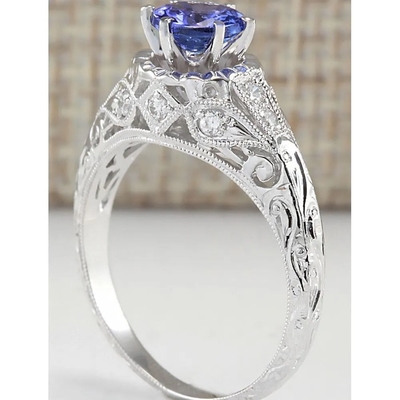 Естественное сымитированное кольцо Tanzanite в стерлинговом серебре - Artsy обручальном кольце альтернативы - Handmade обручальное кольцо